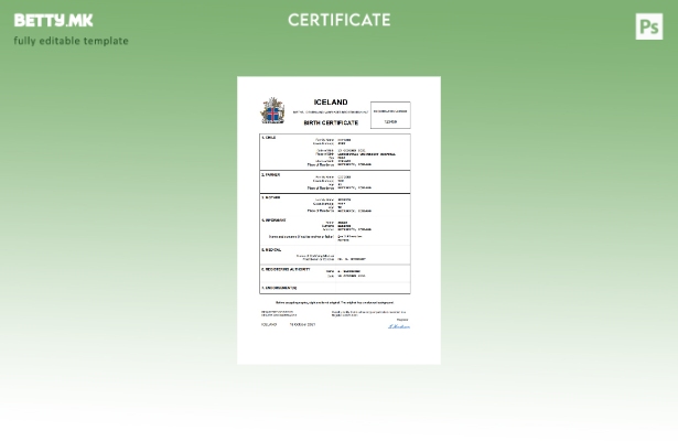 модерен стил Исландски извод од матична книга на родените Шаблон Word и PDF